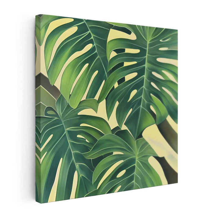 Jungle Shadows Dance: Tropical Monstera Delight Canvas Art