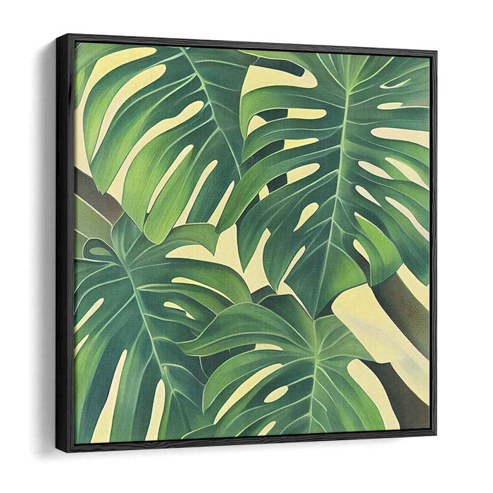 Jungle Shadows Dance: Tropical Monstera Delight Canvas Art