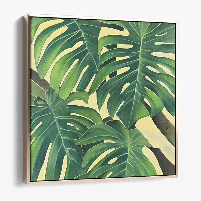 Jungle Shadows Dance: Tropical Monstera Delight Canvas Art