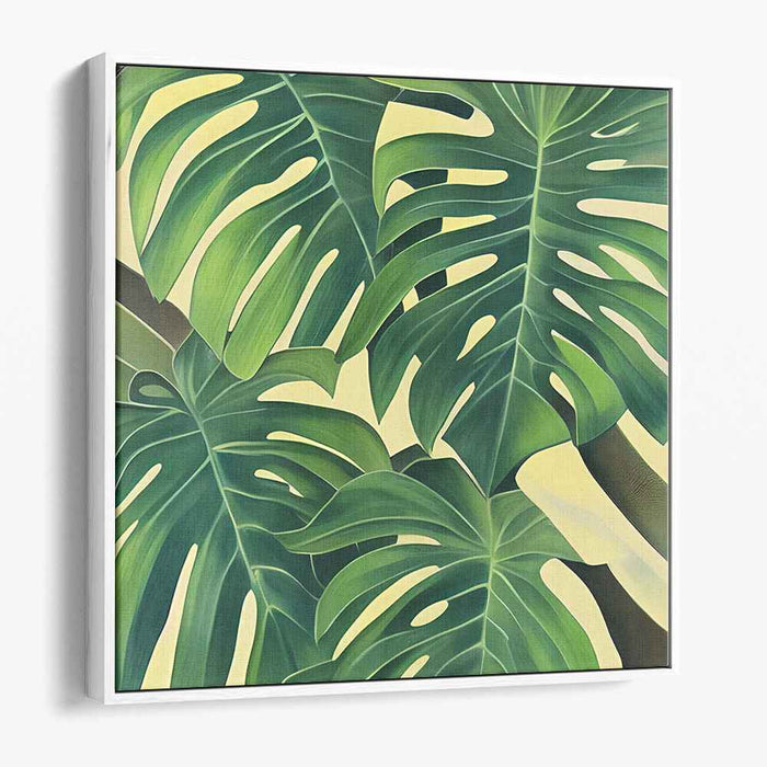 Jungle Shadows Dance: Tropical Monstera Delight Canvas Art