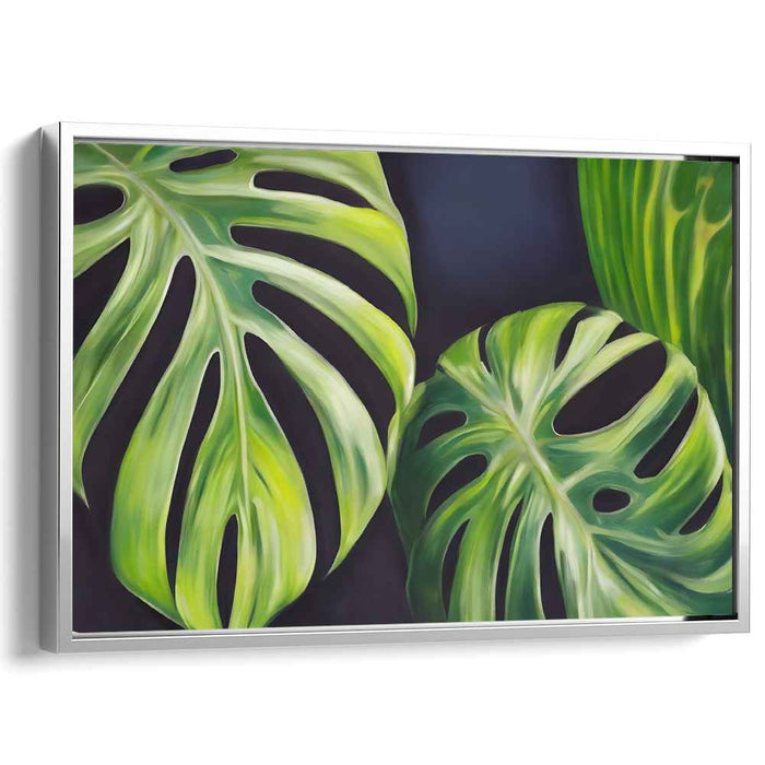 monstera plant art print Veins of Jungle Serenity: Realistic Monstera Leaf Canvas Art Print — Kanvah