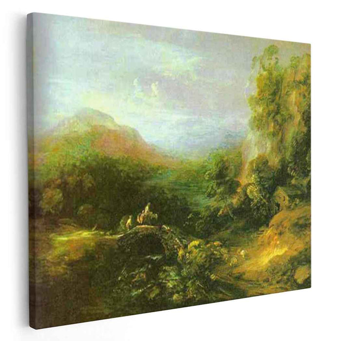 Mountain Landscape with Peasants Crossing a Bridge (1784) by Thomas Gainsborough