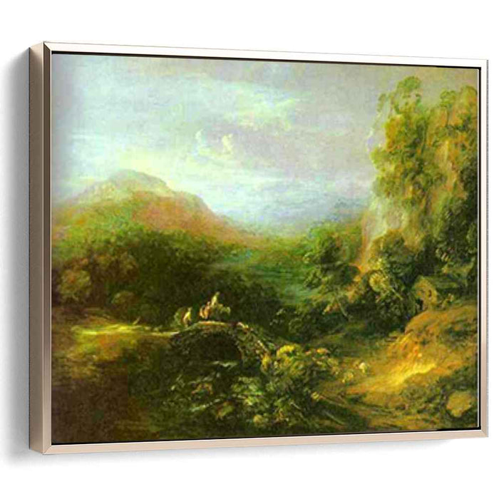 Mountain Landscape with Peasants Crossing a Bridge (1784) by Thomas Gainsborough