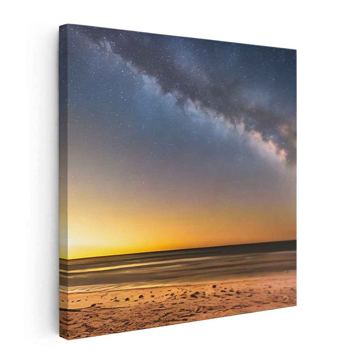 Starry Night Over Tranquil Beach: A Mesmerizing Landscape Canvas Art Print