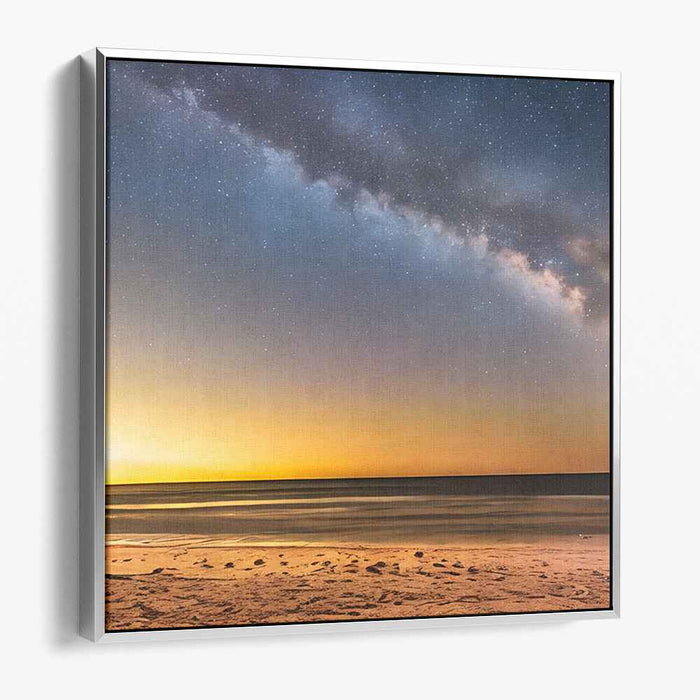 Starry Night Over Tranquil Beach: A Mesmerizing Landscape Canvas Art Print