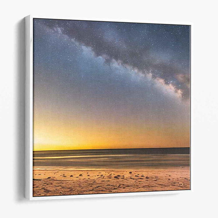 Starry Night Over Tranquil Beach: A Mesmerizing Landscape Canvas Art Print