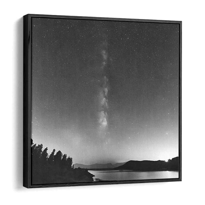 Inkblot Constellation Reflections: Black and White Milky Way over Tranquil Lake
