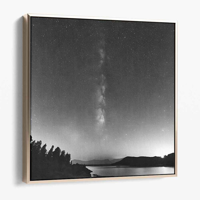 Inkblot Constellation Reflections: Black and White Milky Way over Tranquil Lake