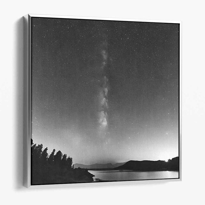 Inkblot Constellation Reflections: Black and White Milky Way over Tranquil Lake