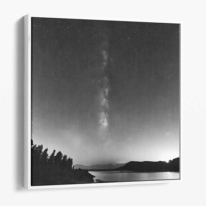 Inkblot Constellation Reflections: Black and White Milky Way over Tranquil Lake