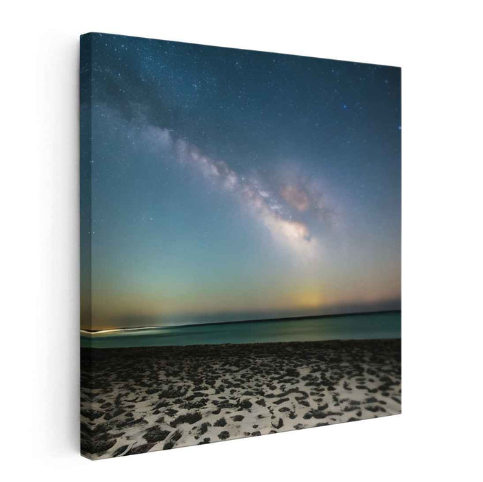 Starry Night Serenade: Realistic Milky Way Over Tranquil Beach Canvas Art