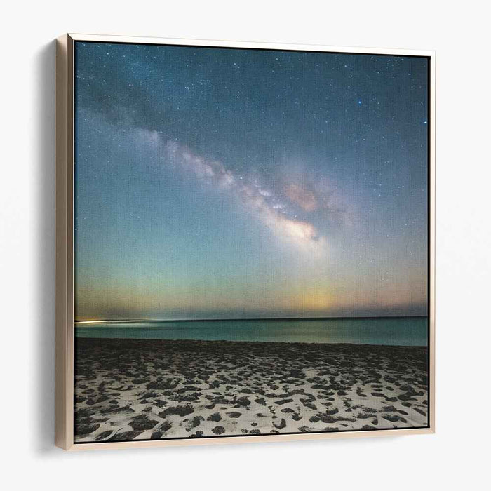 Starry Night Serenade: Realistic Milky Way Over Tranquil Beach Canvas Art