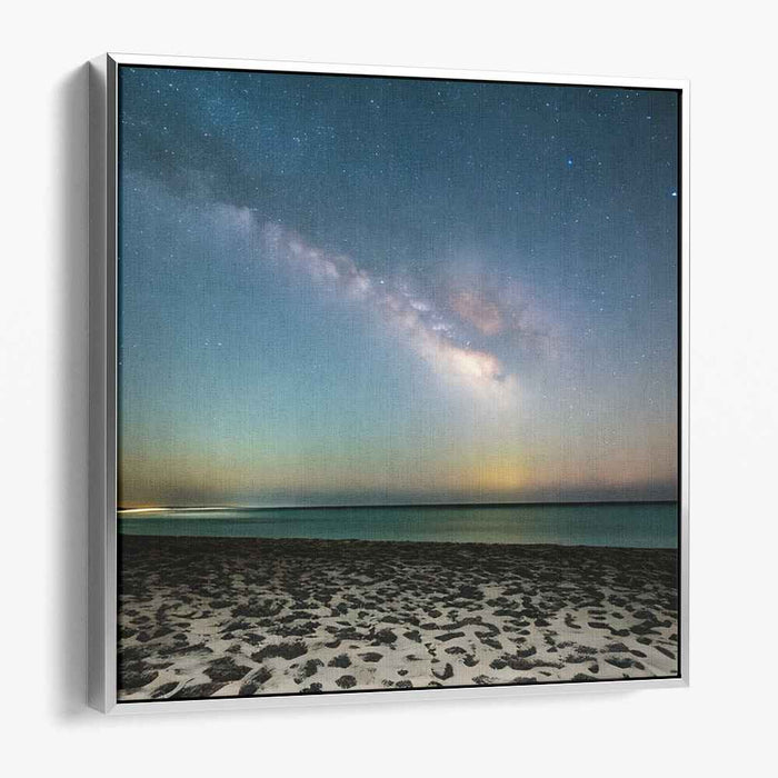 Starry Night Serenade: Realistic Milky Way Over Tranquil Beach Canvas Art
