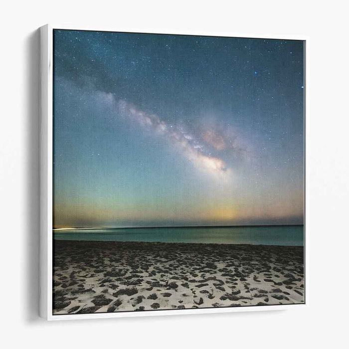 Starry Night Serenade: Realistic Milky Way Over Tranquil Beach Canvas Art