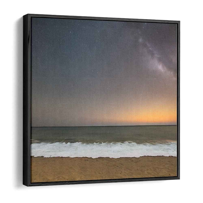 Starry Night Over Tranquil Seas: Captivating Beachscape and Cosmic Canvas Art