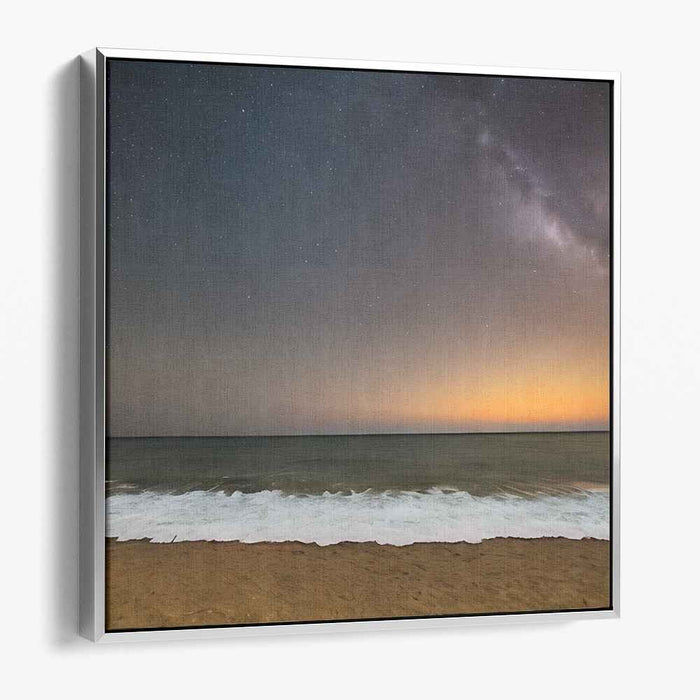 Starry Night Over Tranquil Seas: Captivating Beachscape and Cosmic Canvas Art