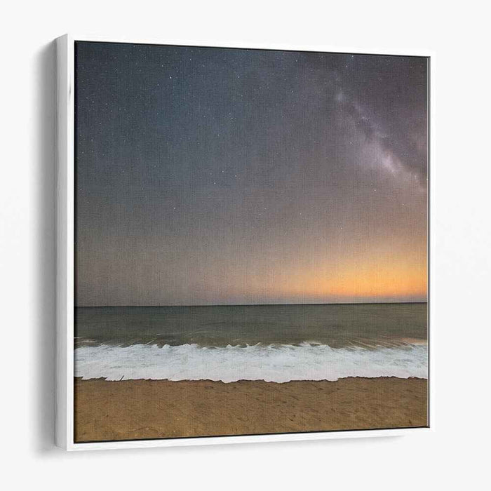 Starry Night Over Tranquil Seas: Captivating Beachscape and Cosmic Canvas Art
