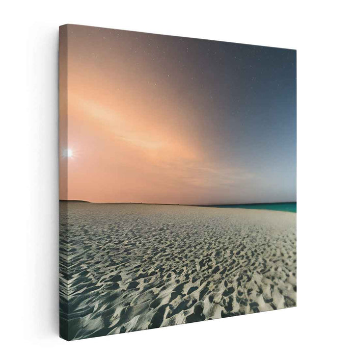 Coastal Nightfall: Tranquil Beach and Starry Sky Canvas Art