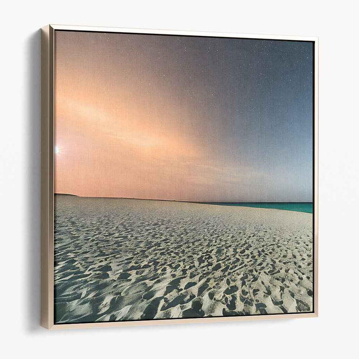 Coastal Nightfall: Tranquil Beach and Starry Sky Canvas Art