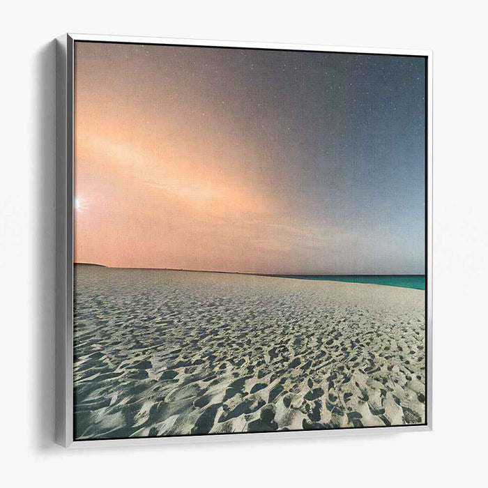 Coastal Nightfall: Tranquil Beach and Starry Sky Canvas Art