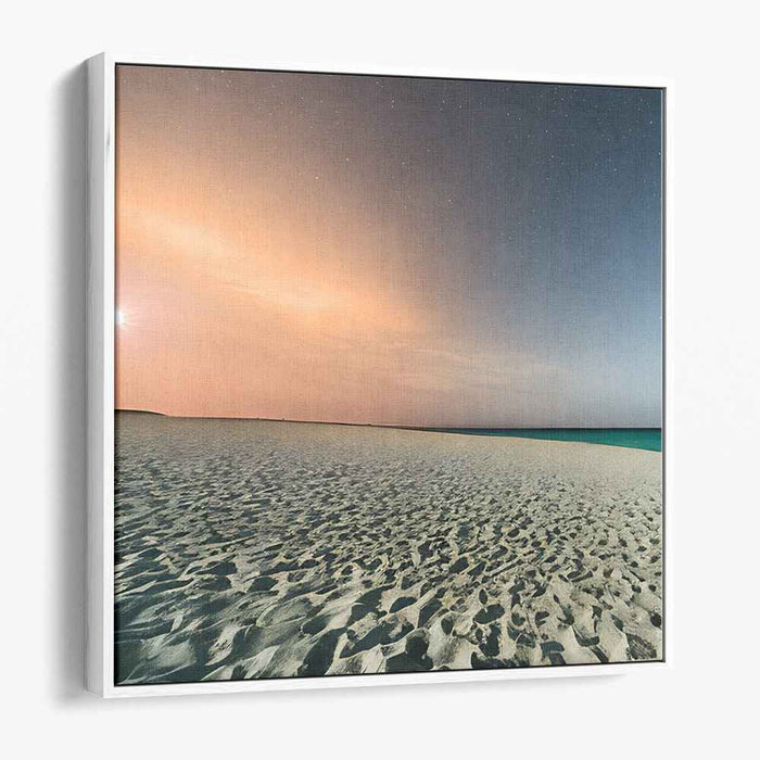 Coastal Nightfall: Tranquil Beach and Starry Sky Canvas Art