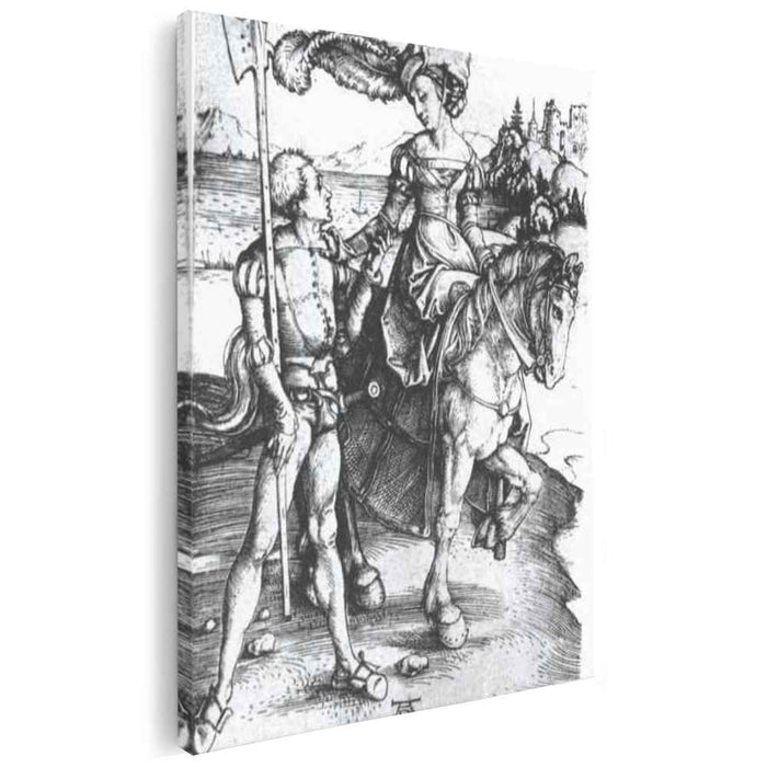 Noble woman at horses and Lansquenet (1497) by Albrecht Durer