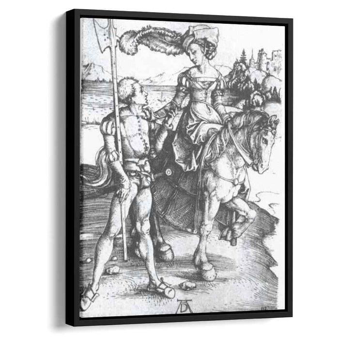 Noble woman at horses and Lansquenet (1497) by Albrecht Durer