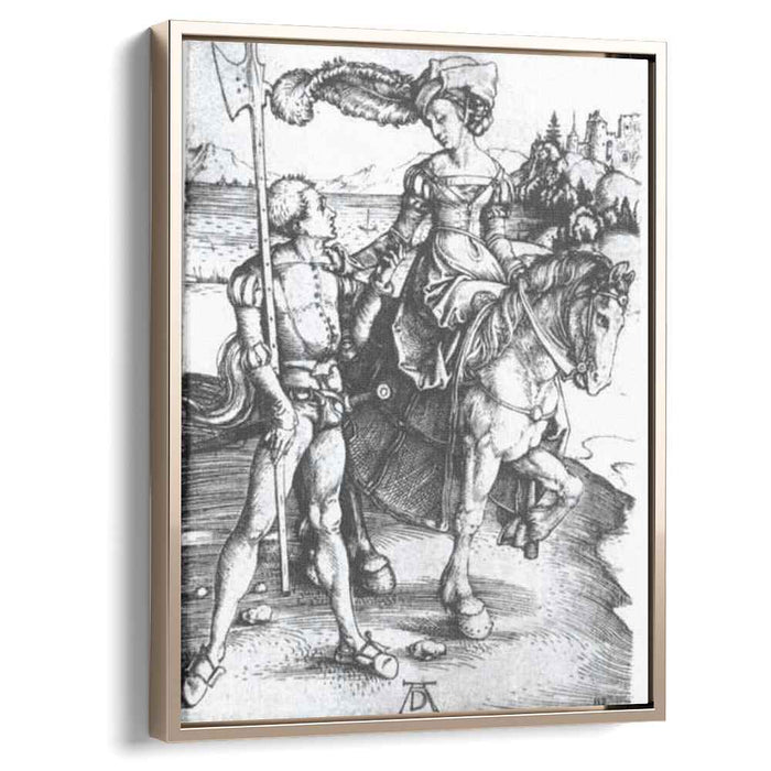 Noble woman at horses and Lansquenet (1497) by Albrecht Durer