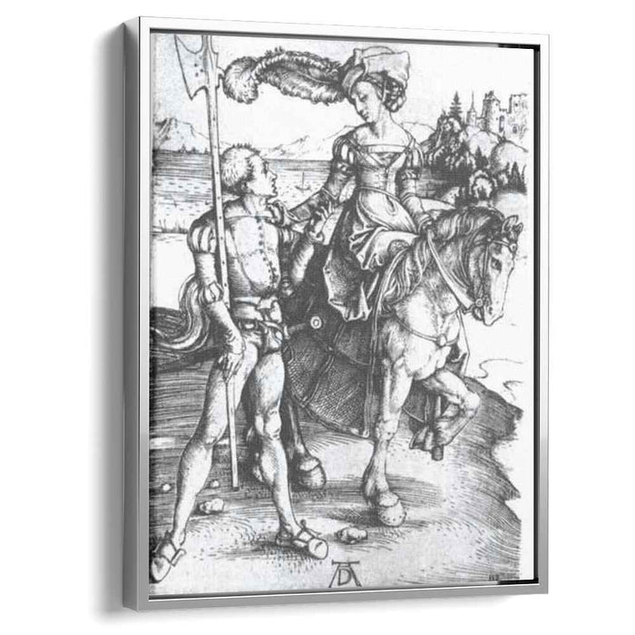 Noble woman at horses and Lansquenet (1497) by Albrecht Durer