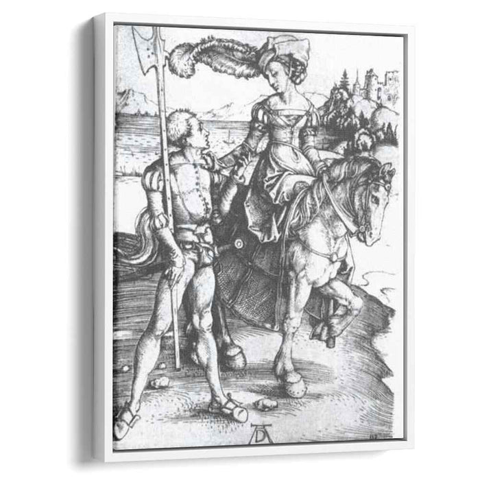 Noble woman at horses and Lansquenet (1497) by Albrecht Durer