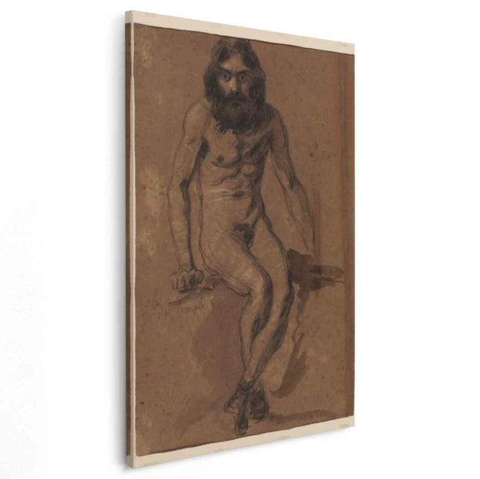 Nude bearded man, seated by Eugene Delacroix