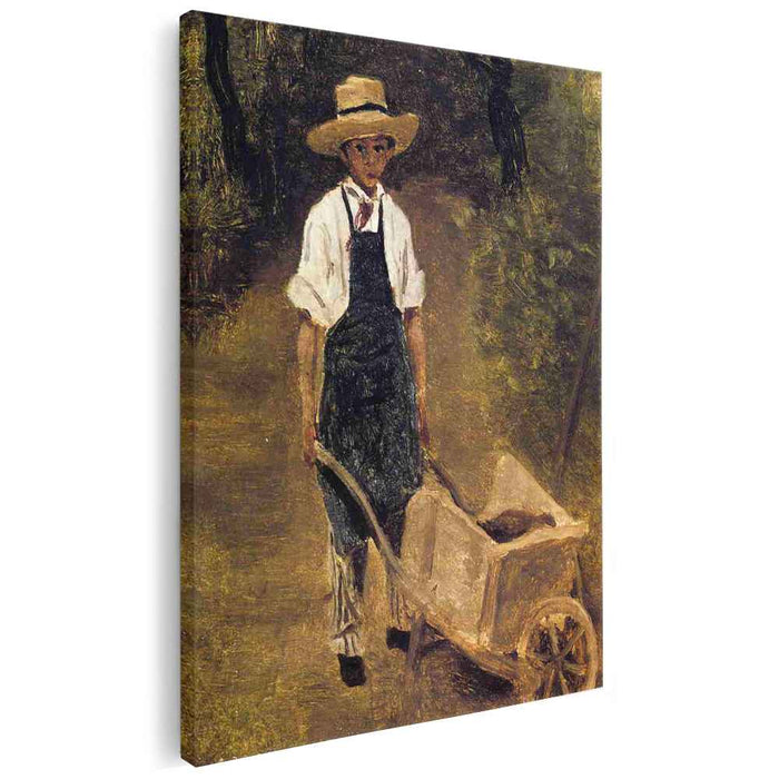 Octave Chamouillet Pushing a Wheelbarrow in a Garden (1845) by Camille Corot