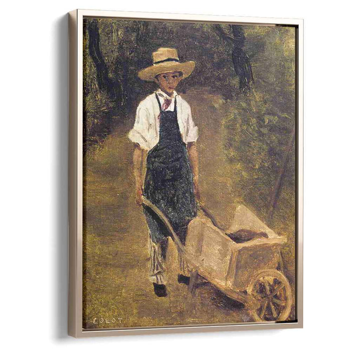 Octave Chamouillet Pushing a Wheelbarrow in a Garden (1845) by Camille Corot