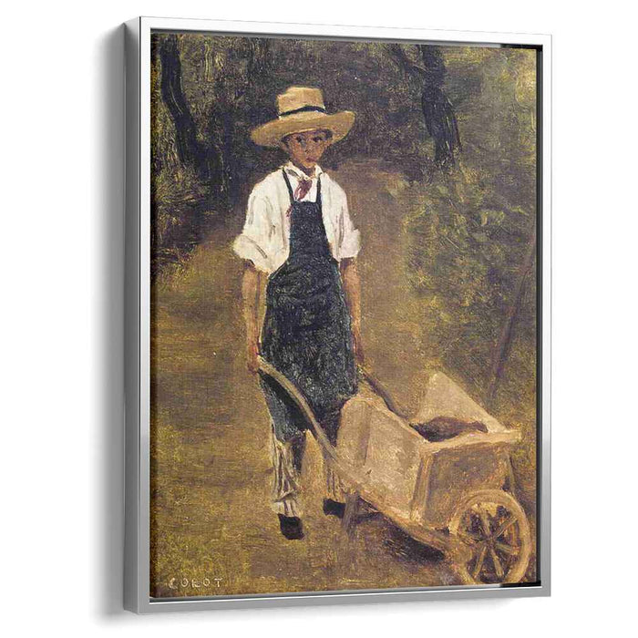 Octave Chamouillet Pushing a Wheelbarrow in a Garden (1845) by Camille Corot