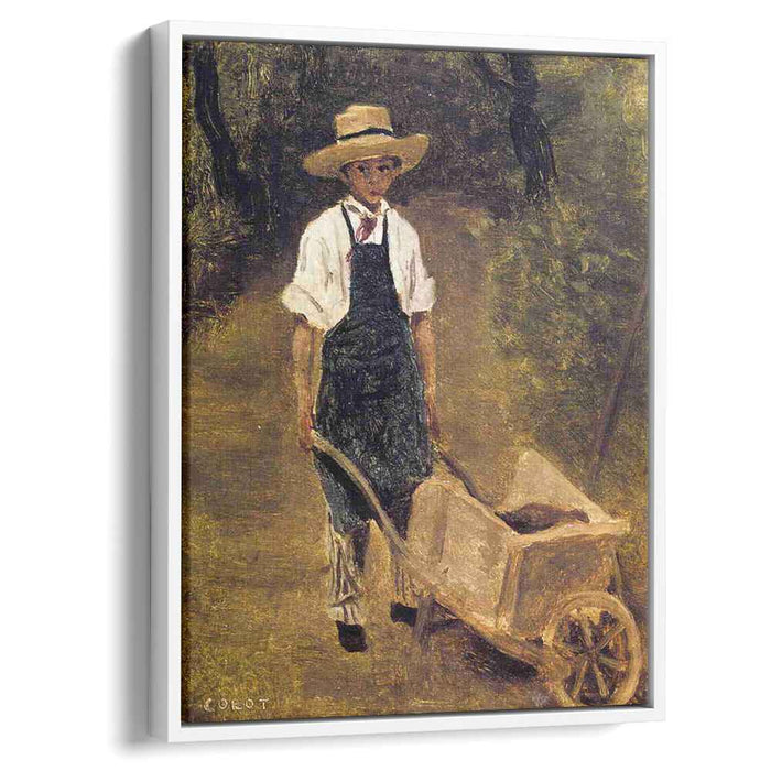 Octave Chamouillet Pushing a Wheelbarrow in a Garden (1845) by Camille Corot