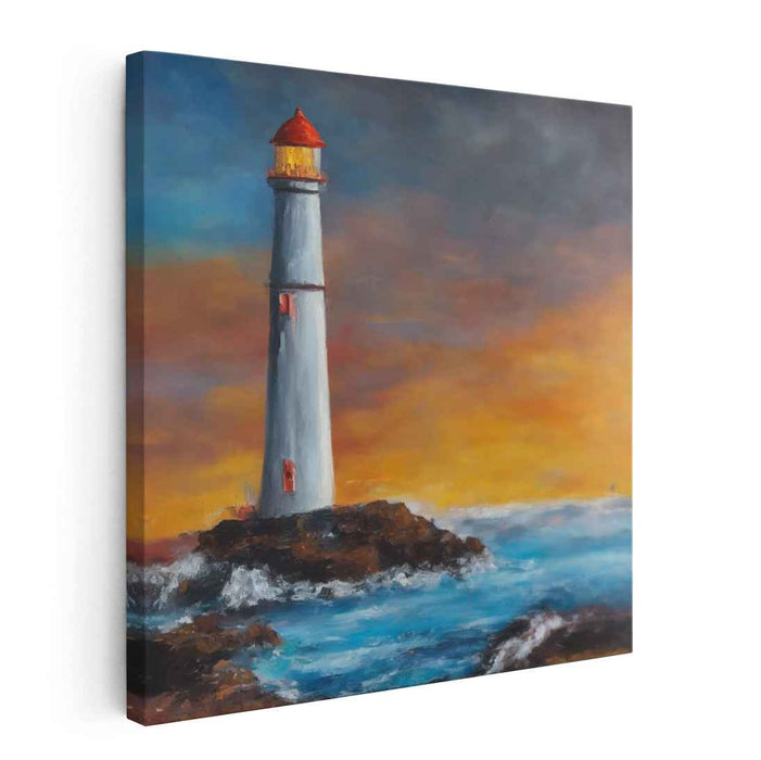 Whispers Of Ocean's Light: Romantic Seascape Lighthouse Canvas Art Print
