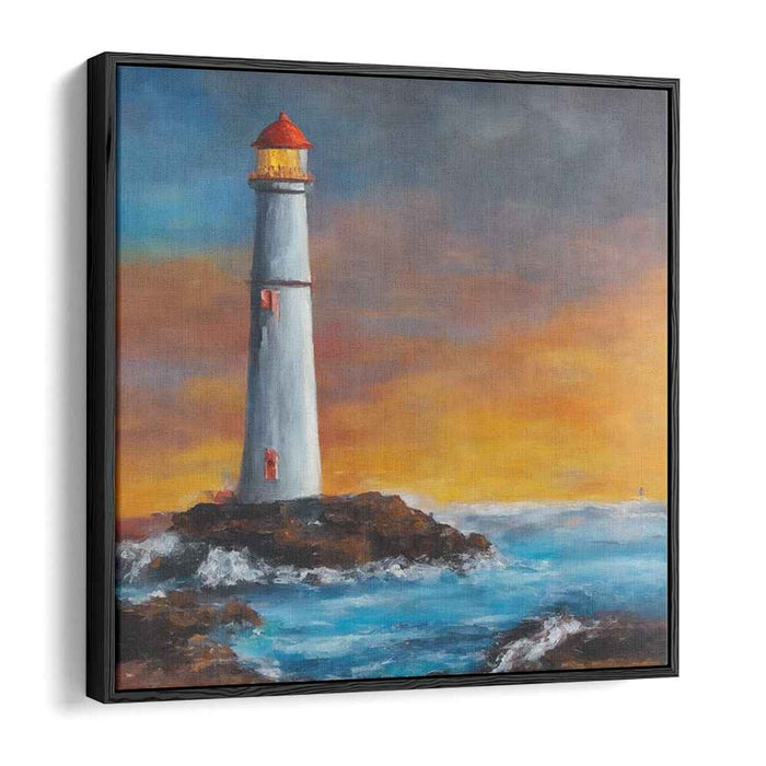 Whispers Of Ocean's Light: Romantic Seascape Lighthouse Canvas Art Print