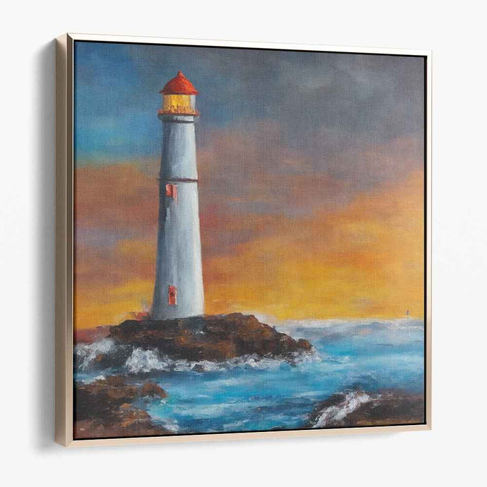 Whispers Of Ocean's Light: Romantic Seascape Lighthouse Canvas Art Print