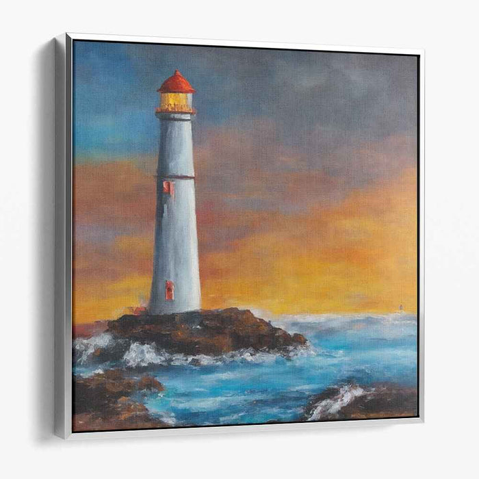 Whispers Of Ocean's Light: Romantic Seascape Lighthouse Canvas Art Print