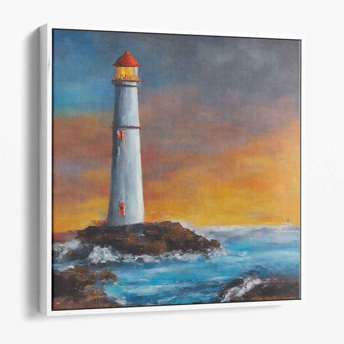 Whispers Of Ocean's Light: Romantic Seascape Lighthouse Canvas Art Print