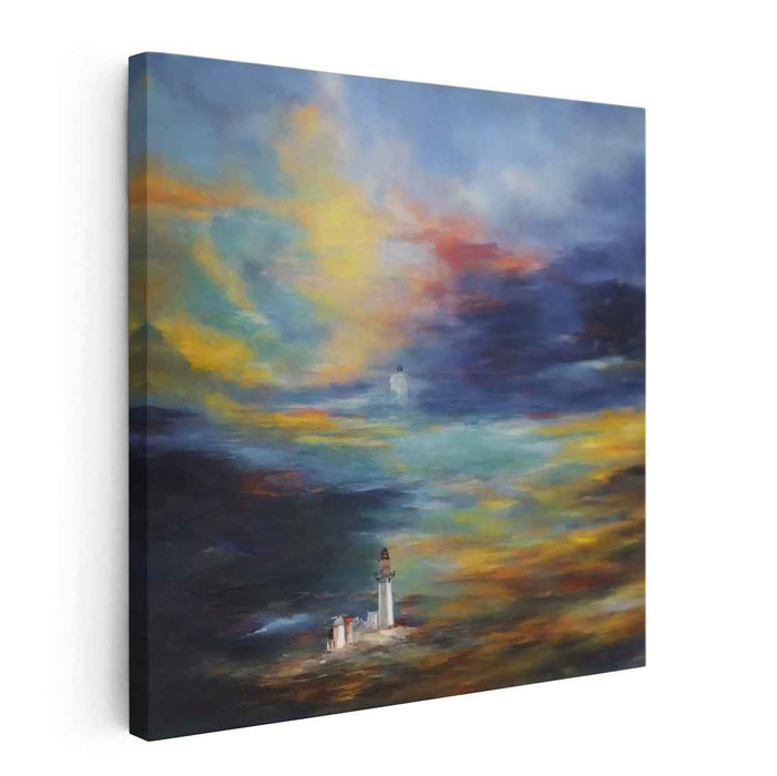 Guiding Light's Twilight Glow: Dreamlike Lighthouse at Sunset Canvas Art Print