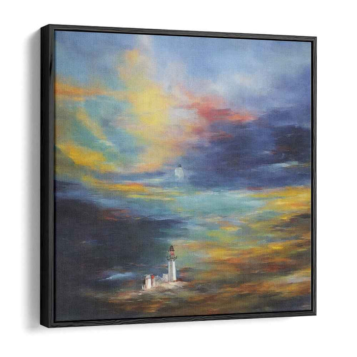 Guiding Light's Twilight Glow: Dreamlike Lighthouse at Sunset Canvas Art Print