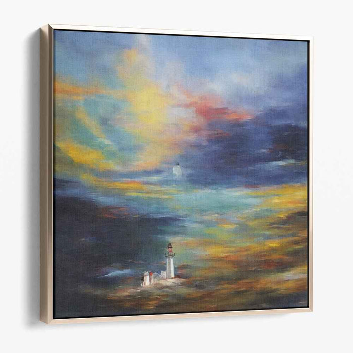 Guiding Light's Twilight Glow: Dreamlike Lighthouse at Sunset Canvas Art Print