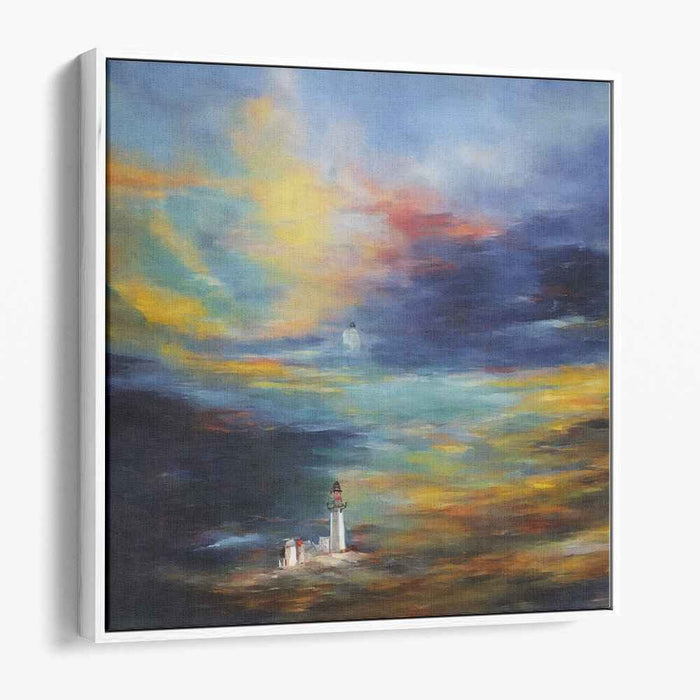 Guiding Light's Twilight Glow: Dreamlike Lighthouse at Sunset Canvas Art Print