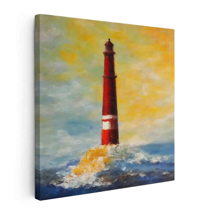 Spectral Beacon Tapestry Mirage: Vibrant Impressionist Lighthouse Canvas Art Print