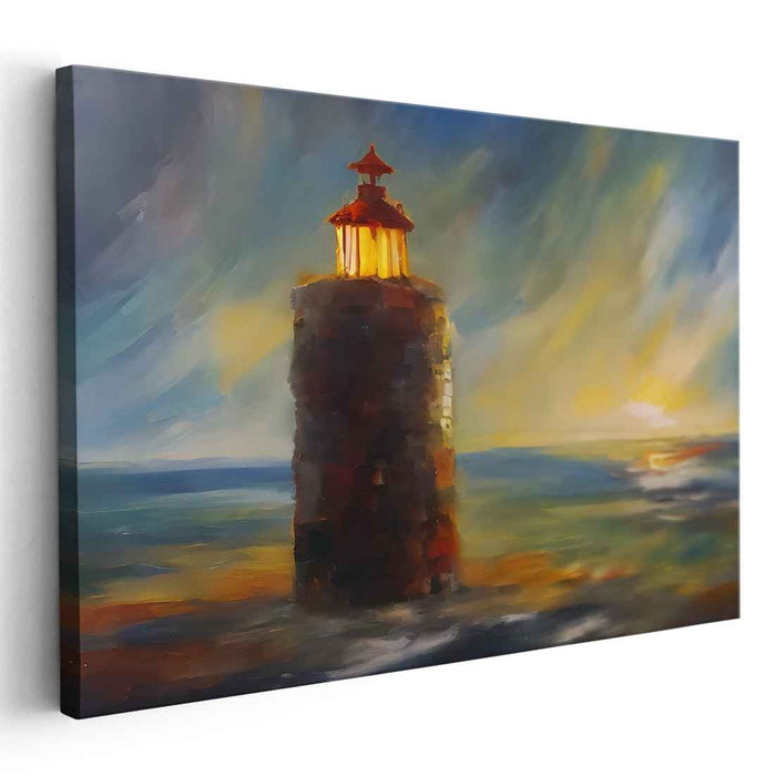 Sunset's Guiding Light: Lighthouse at Sunset Canvas Art