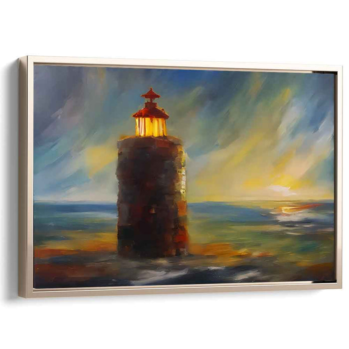 Sunset's Guiding Light: Lighthouse at Sunset Canvas Art