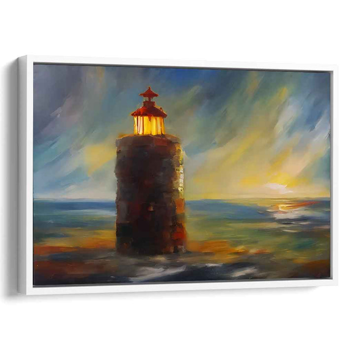 Sunset's Guiding Light: Lighthouse at Sunset Canvas Art