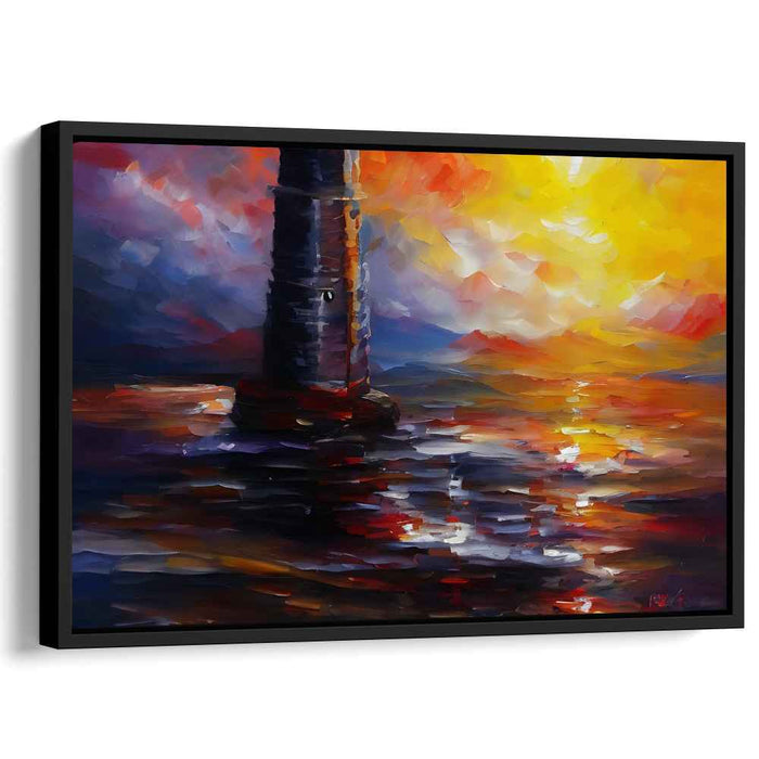 Ephemeral Lighthouse Glow: Vivid Sunset Lighthouse Seascape Canvas Art