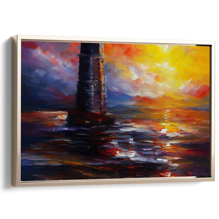 Ephemeral Lighthouse Glow: Vivid Sunset Lighthouse Seascape Canvas Art